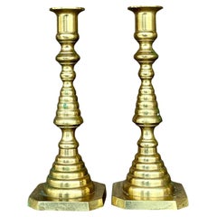 Vintage Regency Stacked Brass Candlesticks - A Pair
