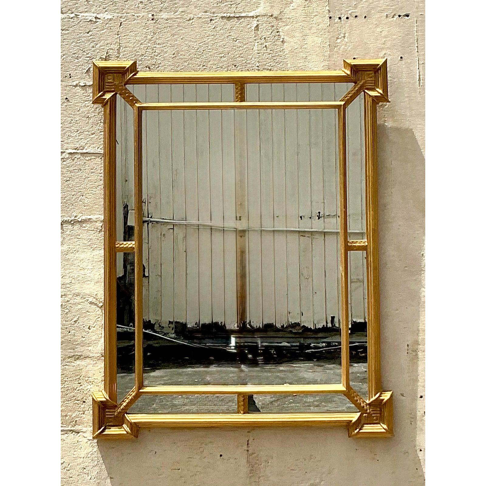 Hollywood Regency Specchio d'epoca Regency impilato e dorato in vendita