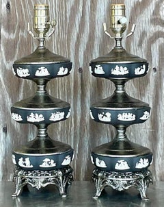 Vintage Regency Stacked Table Lamps After Wedgwood - a Pair