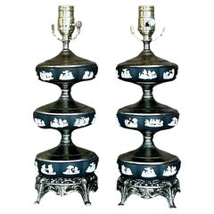 Retro Regency Stacked Table Lamps After Wedgwood - a Pair