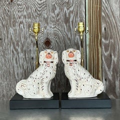 Vintage Regency Staffordshire Dog Lamps