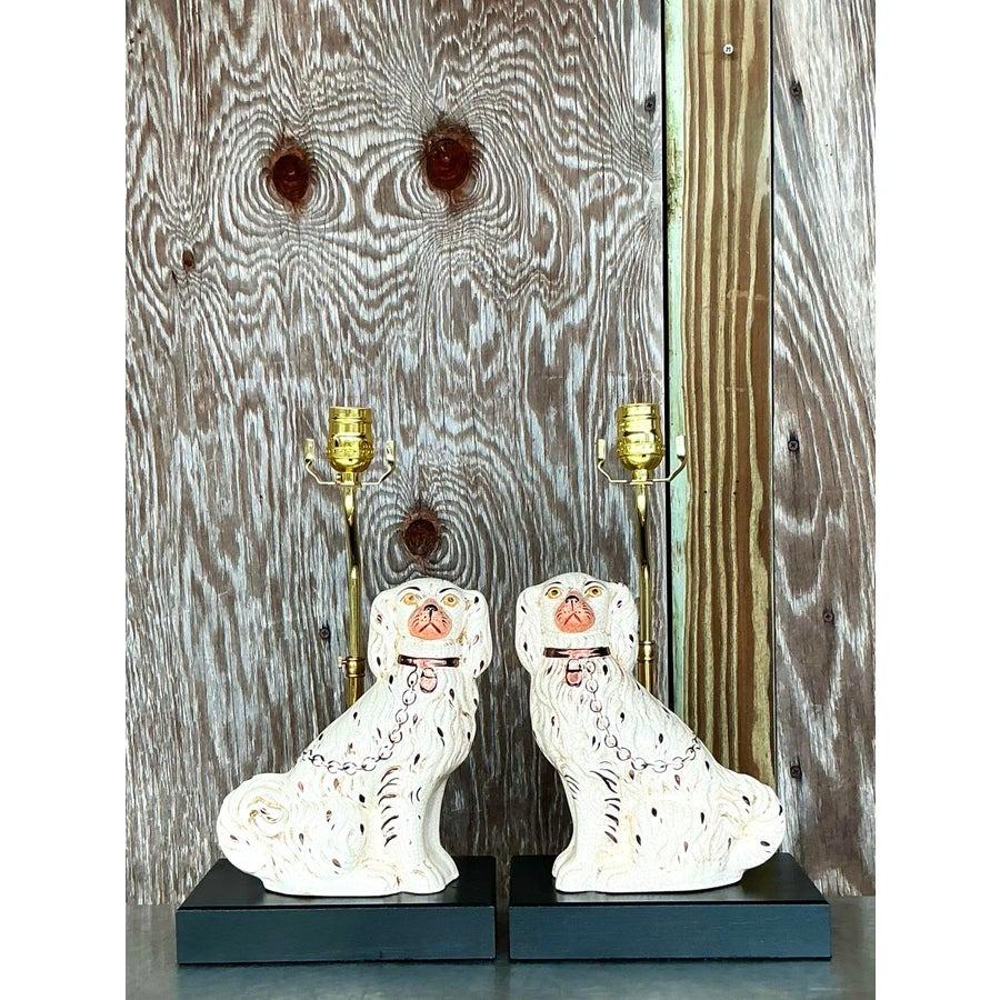 20th Century Vintage Regency Staffordshire Dog Lamps For Sale