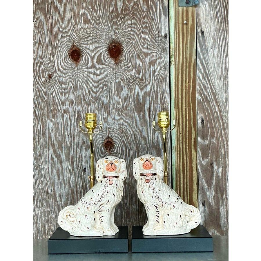 Metal Vintage Regency Staffordshire Dog Lamps For Sale