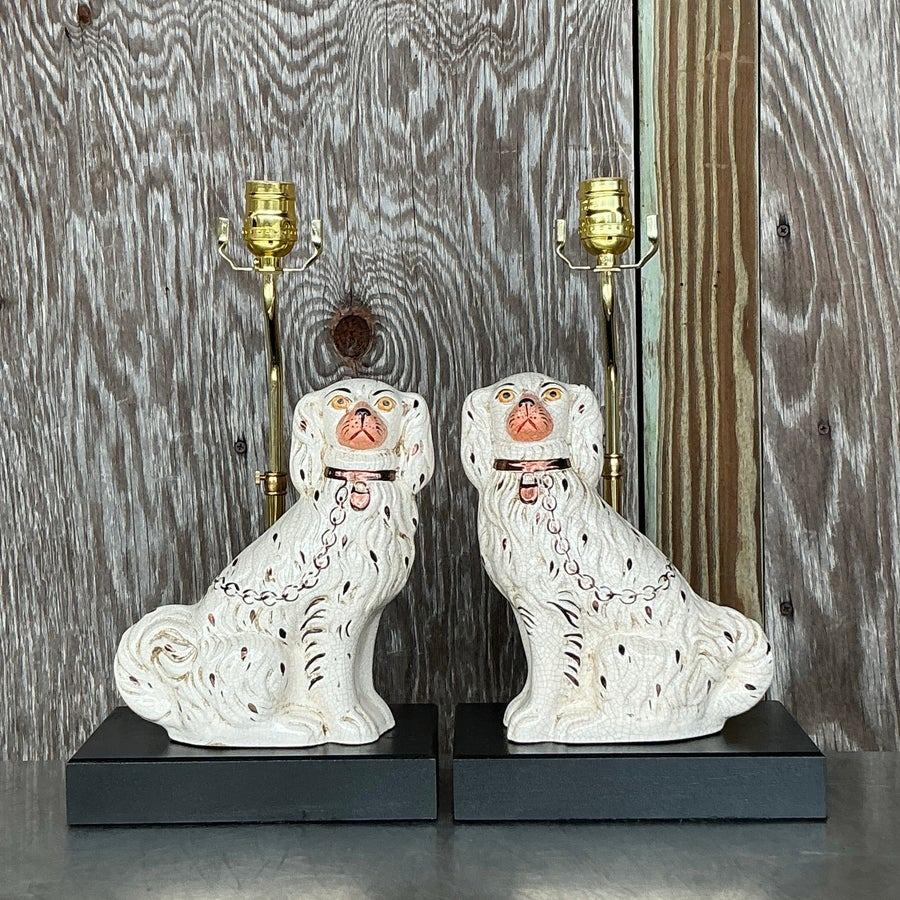 Vintage Regency Staffordshire Dog Lamps For Sale 1