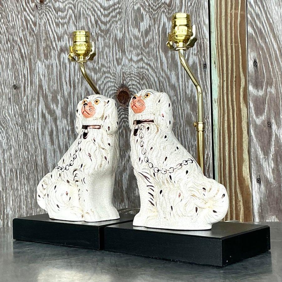 Vintage Regency Staffordshire Dog Lamps For Sale 2