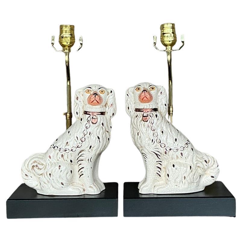 Vintage Regency Staffordshire Dog Lamps For Sale