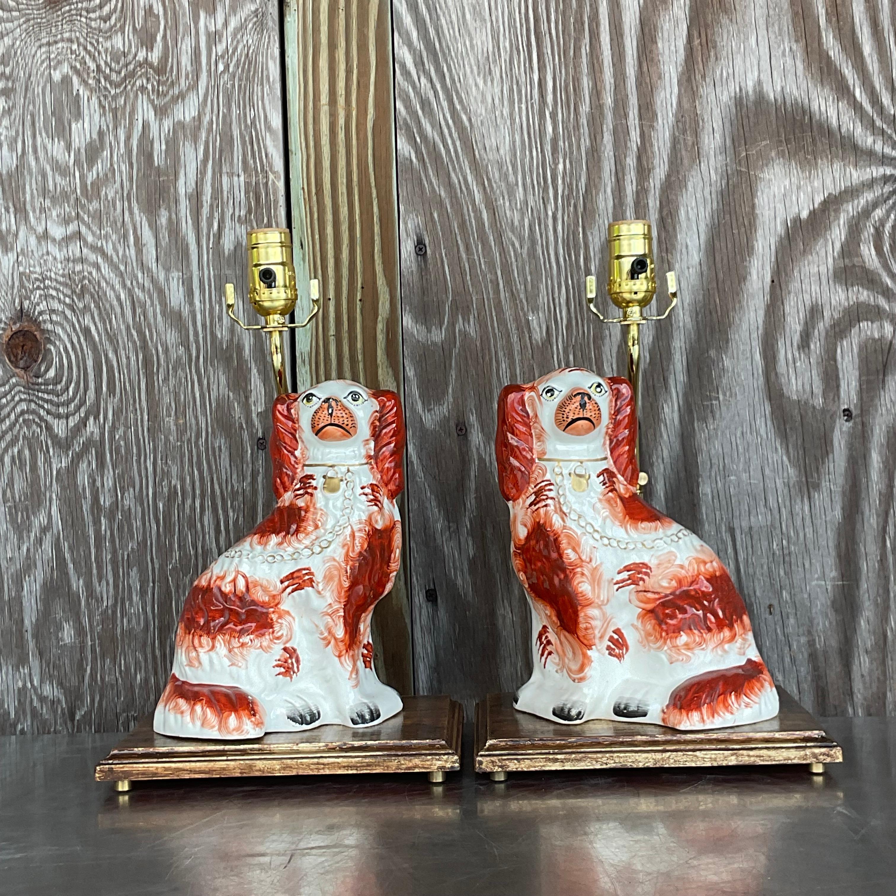 American Vintage Regency Staffordshire Style Dog Table Lamps - a Pair For Sale
