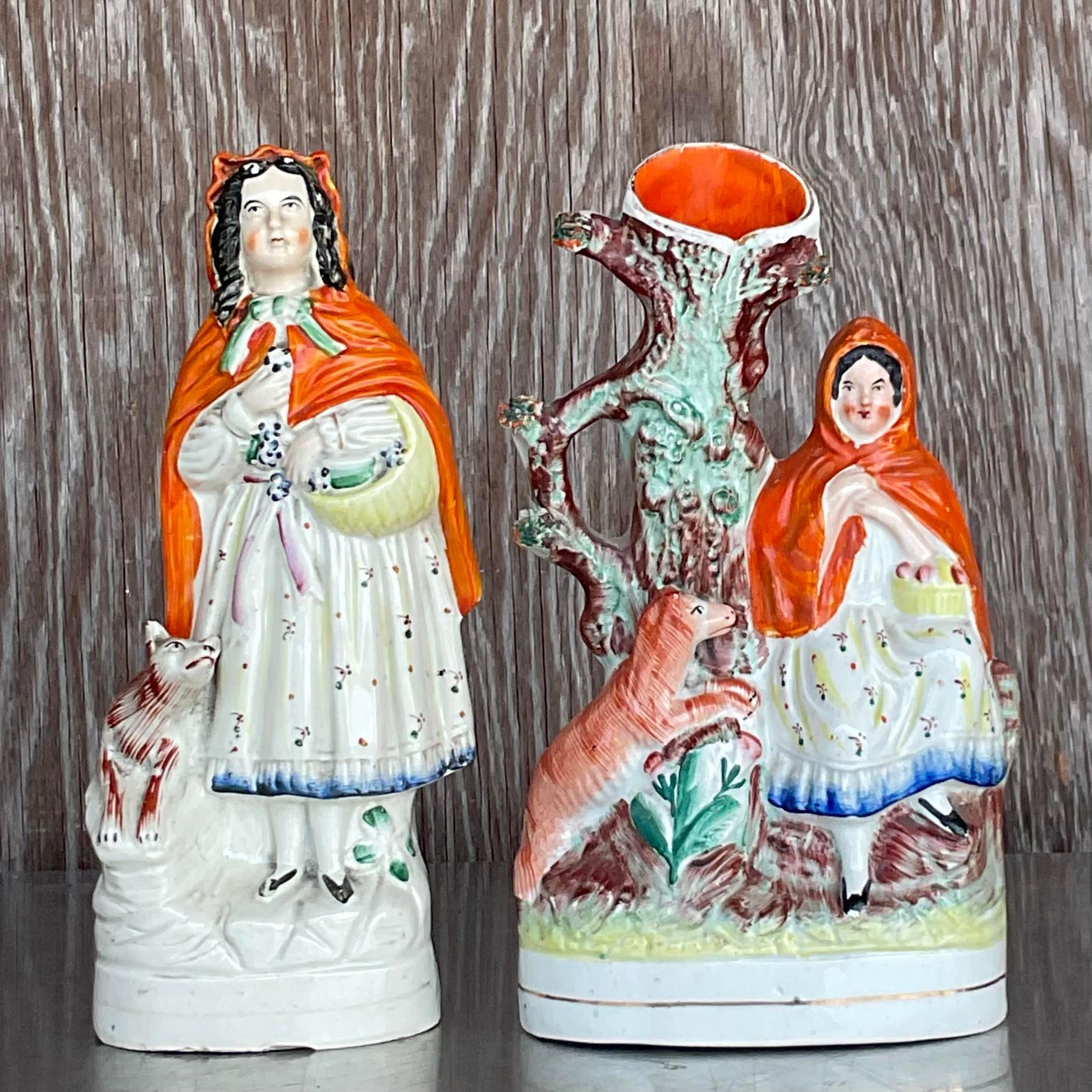 Vintage Regency Staffordshire Style Figurines - Set of 2 In Good Condition For Sale In west palm beach, FL