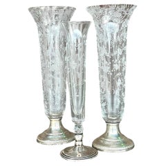 Vasi vintage Regency in argento e vetro acidato - Set di 3 vasi
