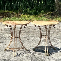 Vintage Regency Stone Gueridon Rings Side Tables - a Pair