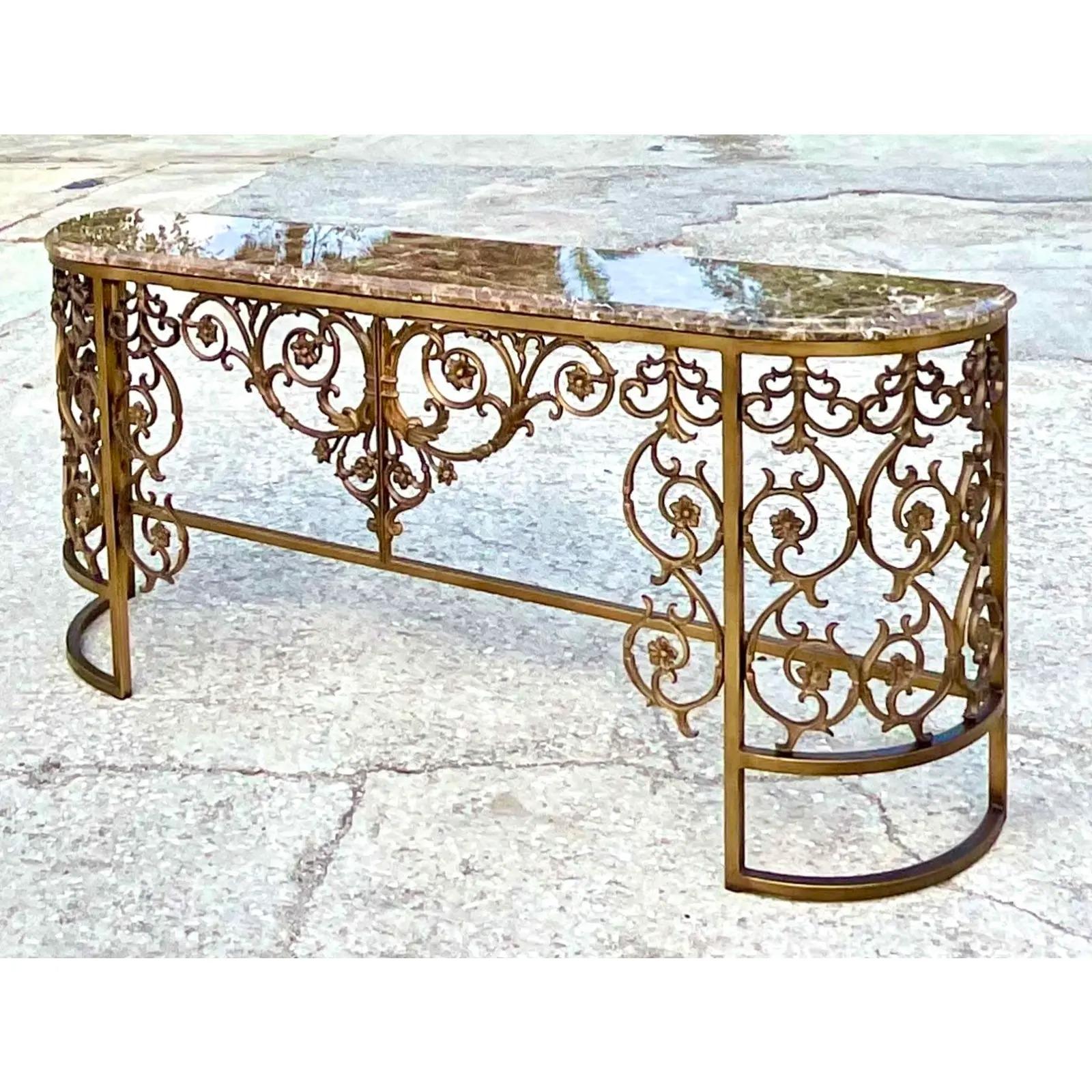 Vintage Regency Stone Top Wrought Iron Console Table 4