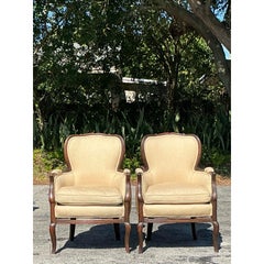 Vintage Regency Striped Bergere Chairs - A Pair