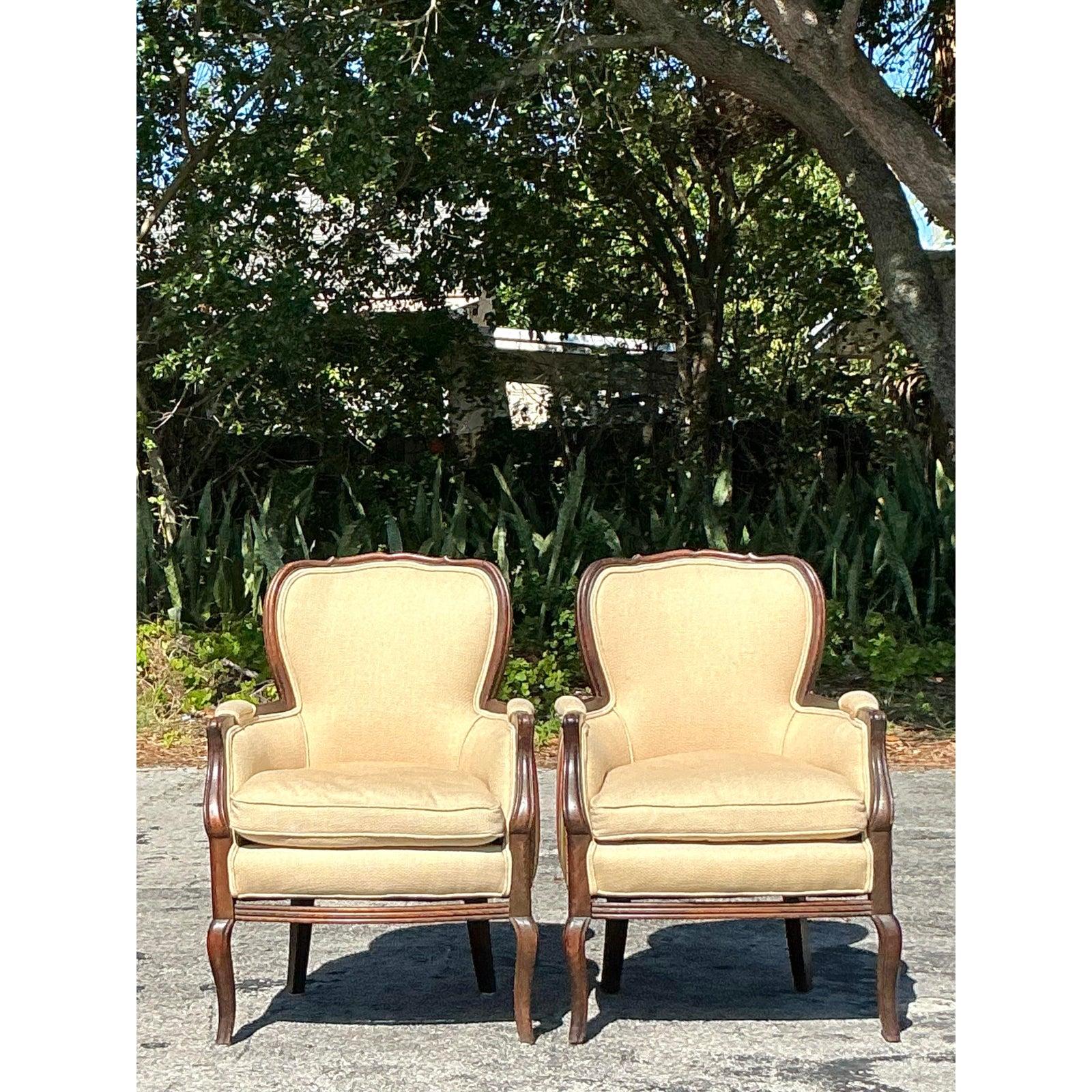 Americano Sedie Bergere a righe Regency d'epoca - una coppia in vendita