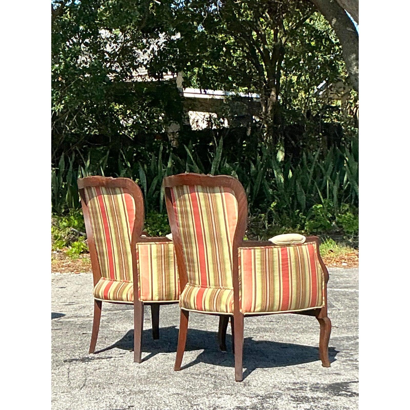 Sedie Bergere a righe Regency d'epoca - una coppia In condizioni buone in vendita a west palm beach, FL
