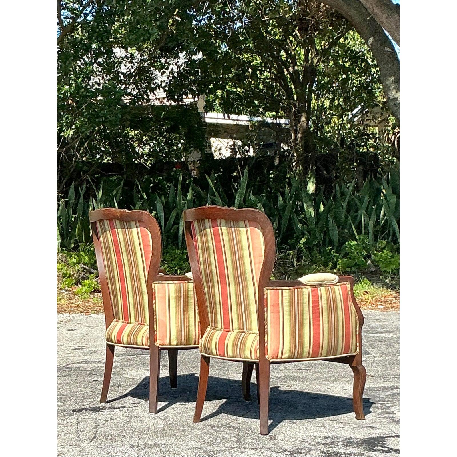 XX secolo Sedie Bergere a righe Regency d'epoca - una coppia in vendita