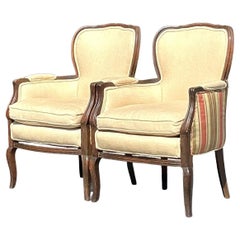 Vintage Regency Striped Bergere Chairs - A Pair