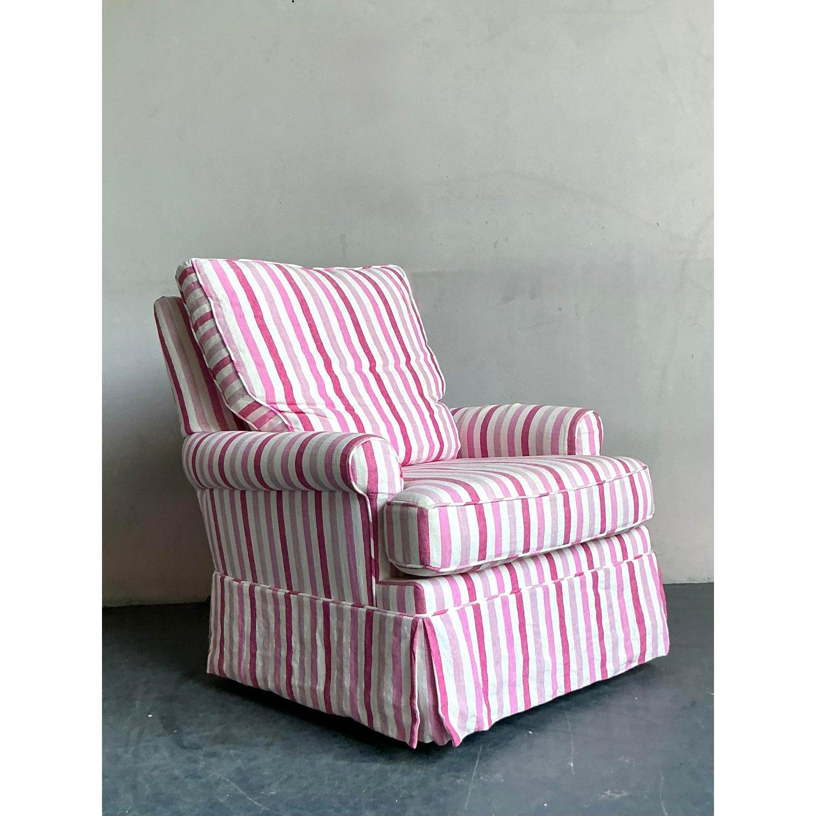 Hollywood Regency Chaise longue à bascule en lin rayé Vintage Regency en vente