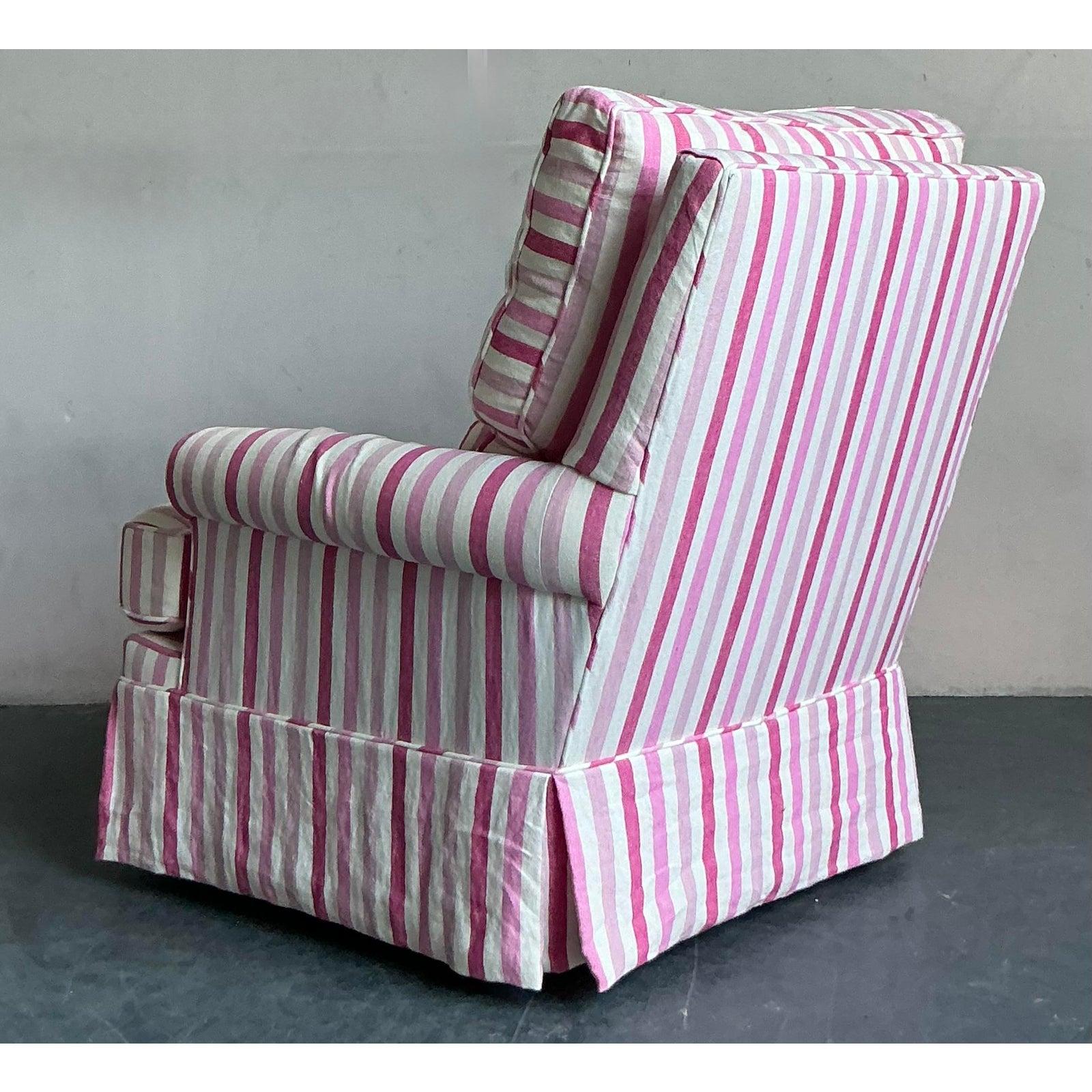 Chaise longue à bascule en lin rayé Vintage Regency Bon état - En vente à West Palm Beach, FL