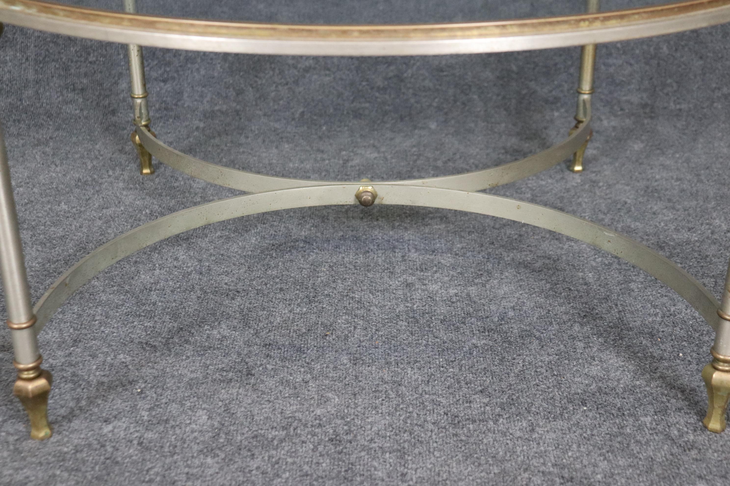 Hollywood Regency Vintage Regency Style Brass and Metal Glass top Coffee Table  For Sale