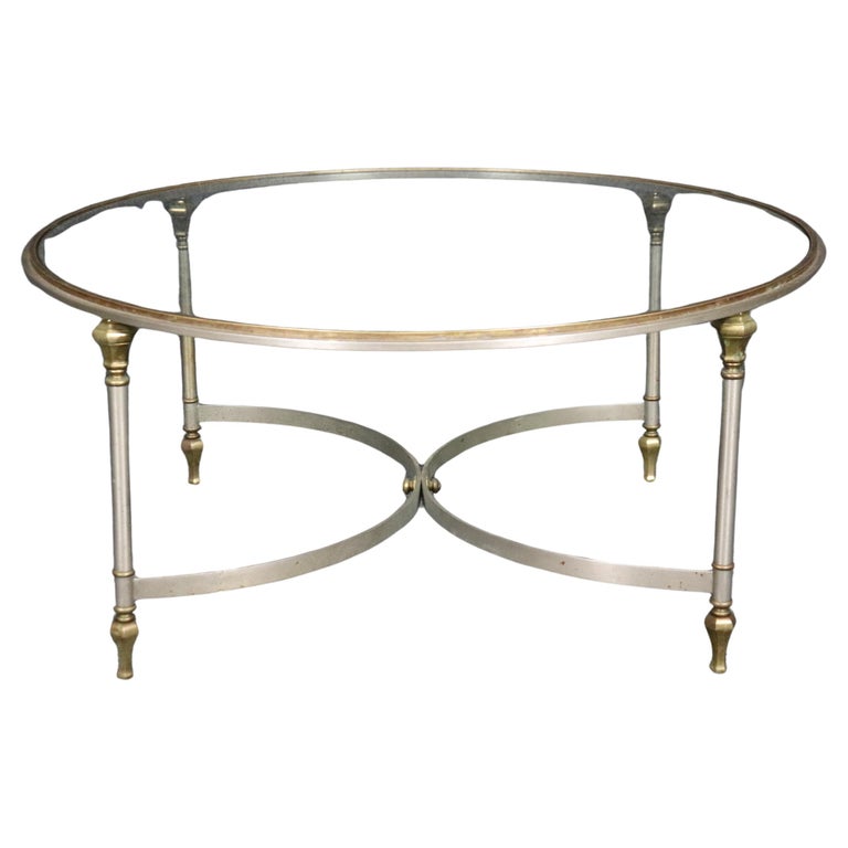 Vintage Regency Style Brass and Metal Glass top Coffee Table For 