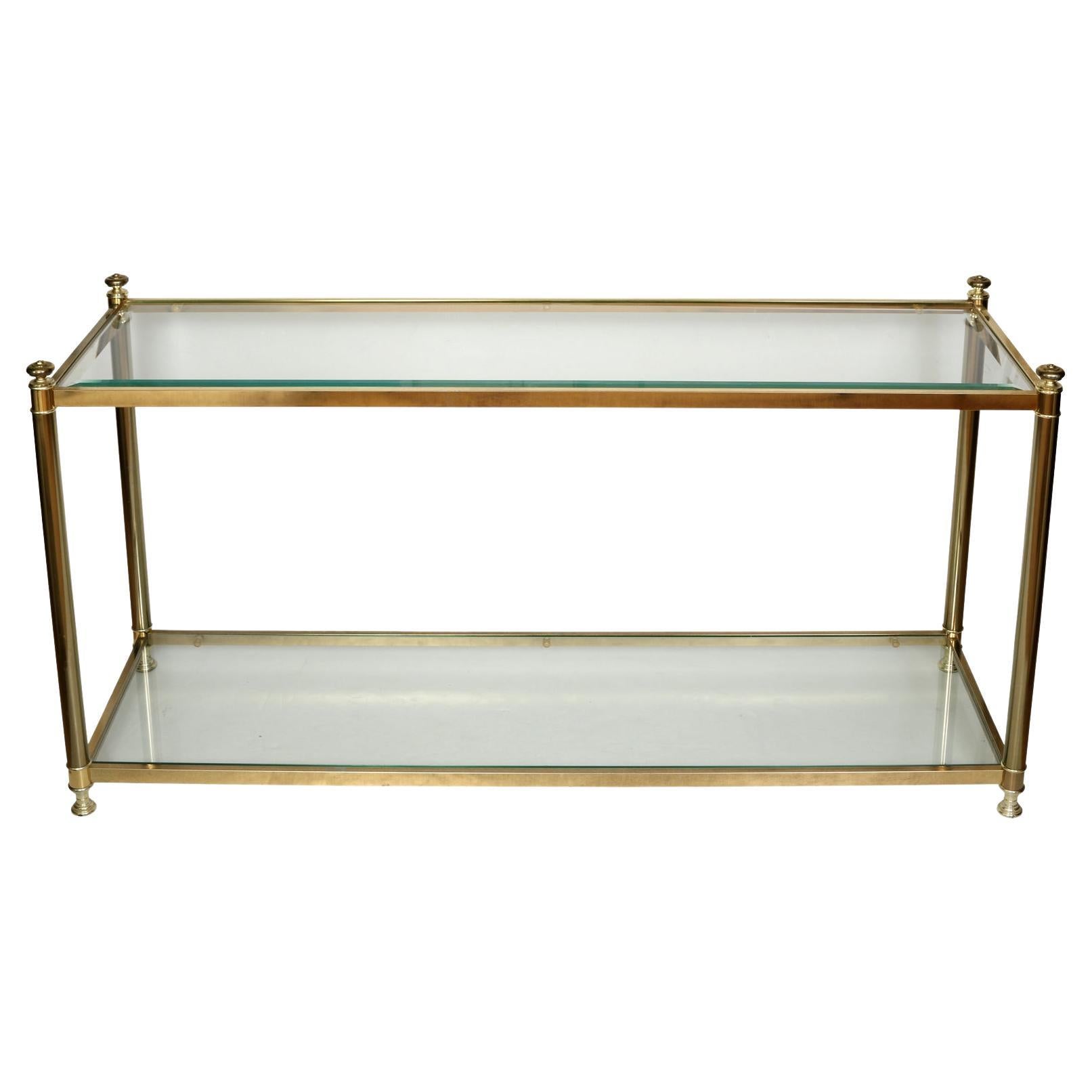 Vintage Regency Style Brass & Glass Console Table For Sale