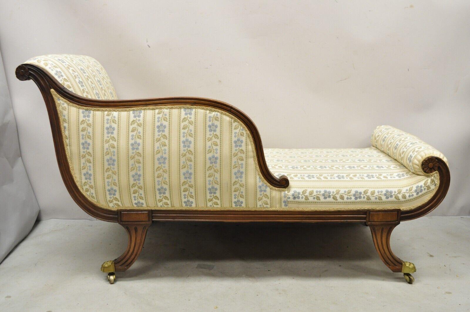 Vintage Regency Style Carved Mahogany Saber Leg Chaise Lounge Sofa Recamier 3