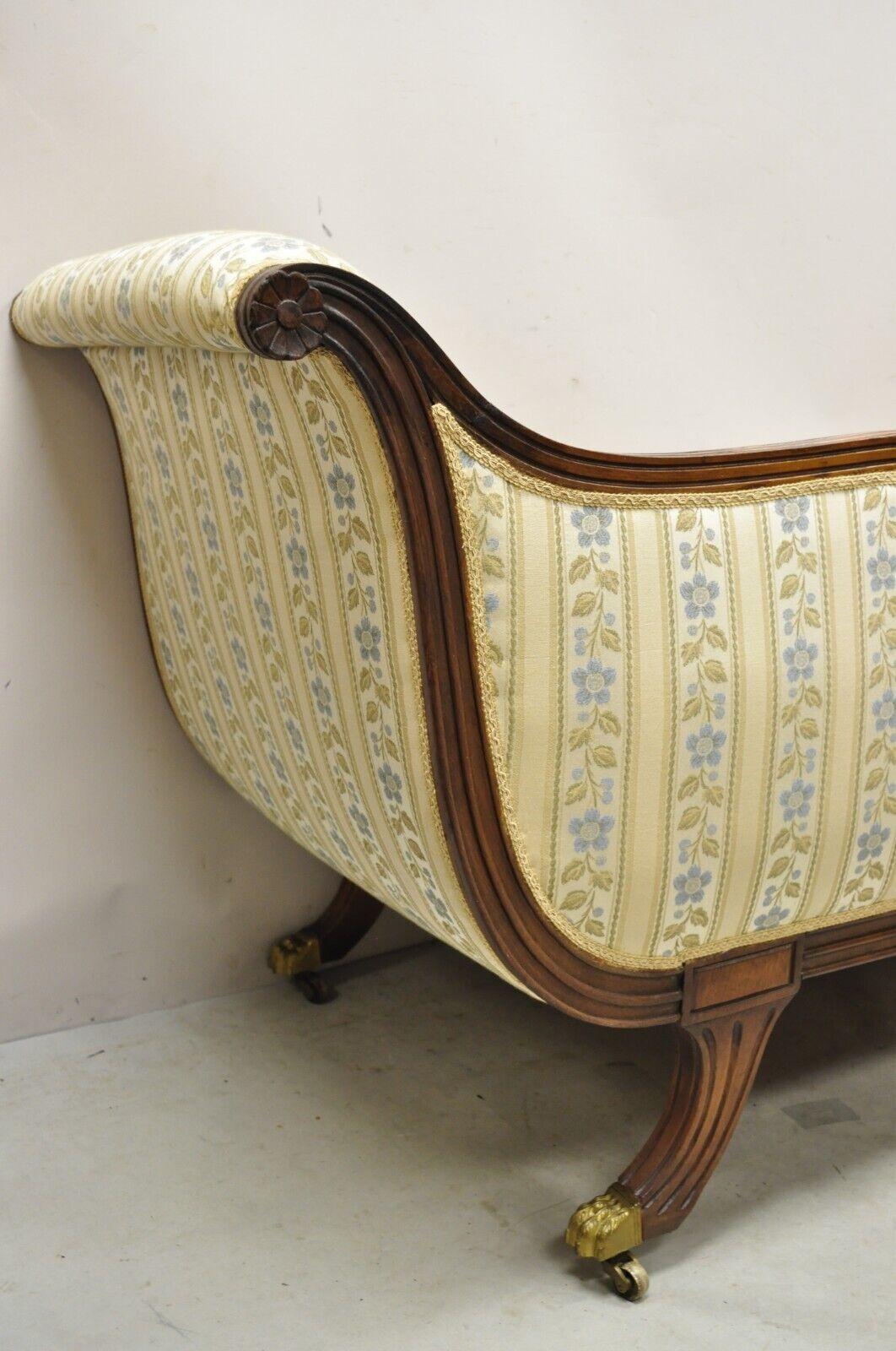 Vintage Regency Style Carved Mahogany Saber Leg Chaise Lounge Sofa Recamier 4