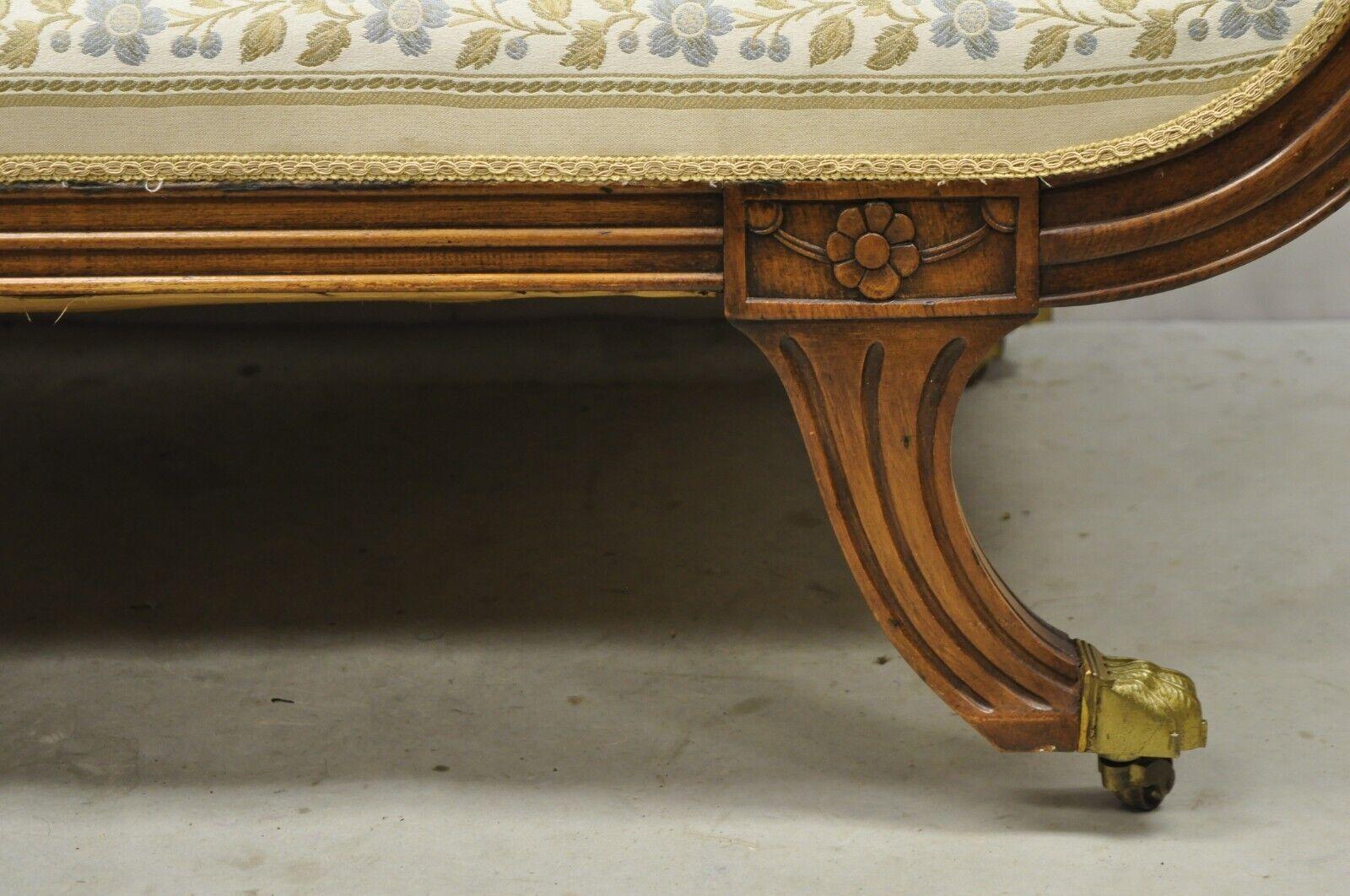 Vintage Regency Style Carved Mahogany Saber Leg Chaise Lounge Sofa Recamier 5