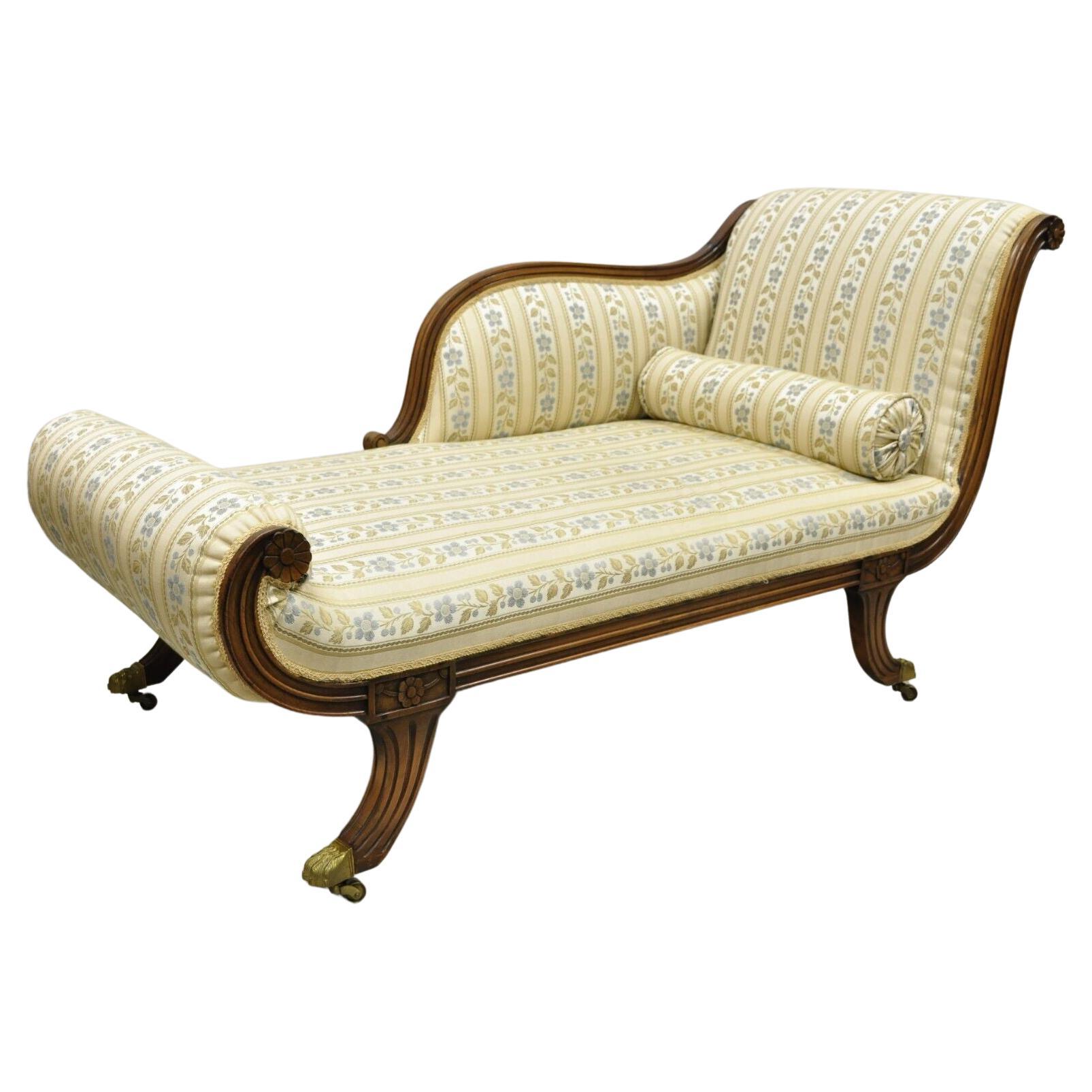 Vintage Regency Stil geschnitzt Mahagoni Saber Bein Chaise Lounge Sofa Recamier