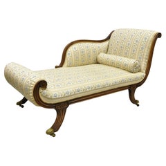 Antique Regency Style Carved Mahogany Saber Leg Chaise Lounge Sofa Recamier