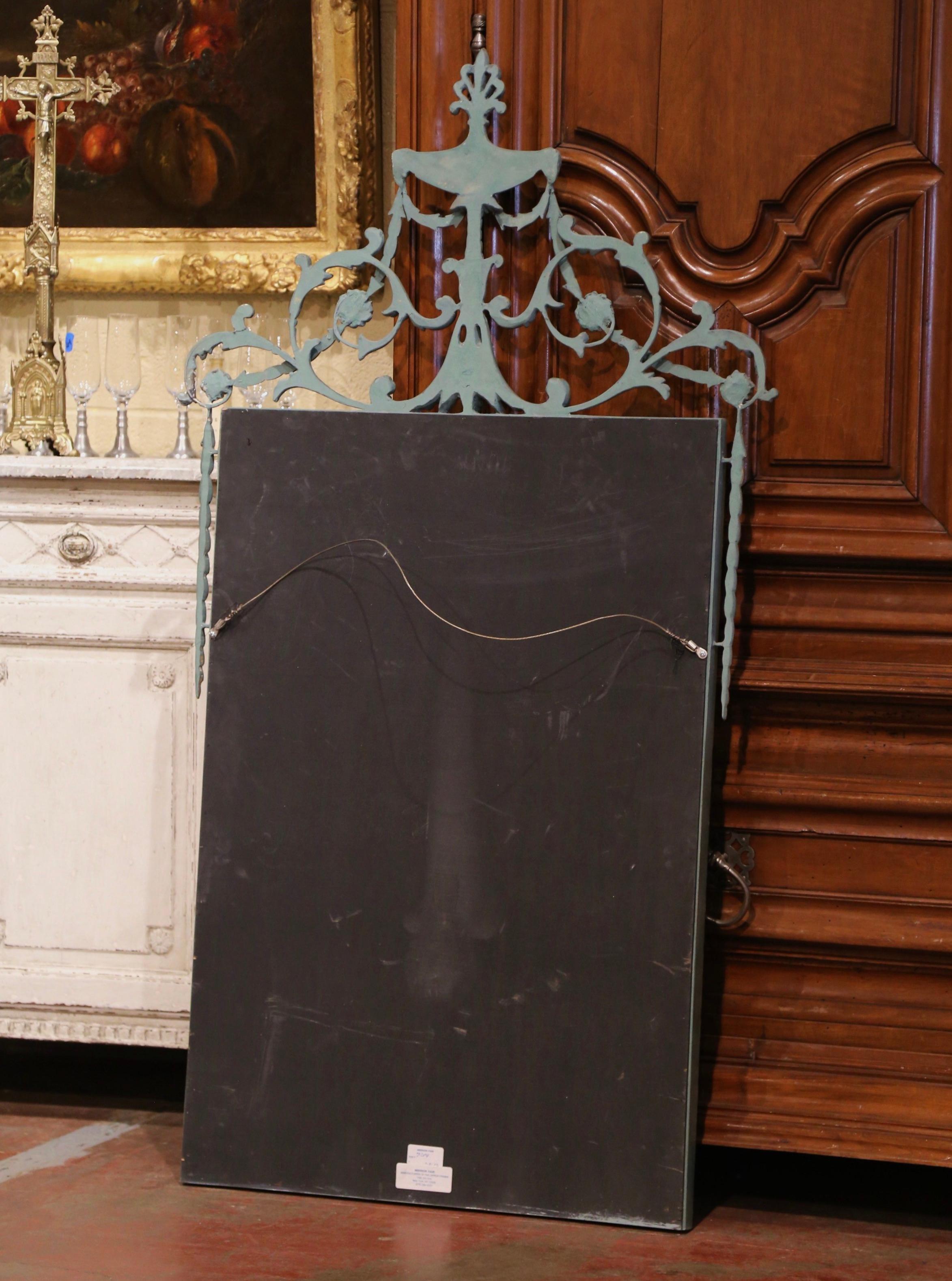 Vintage Regency Style Carved Verdigris and Gilt Wall Mirror with Smoked Glass For Sale 2