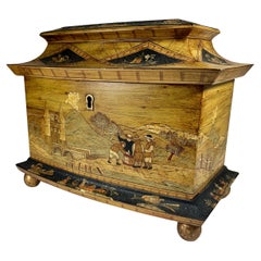 Vintage Regency Style Chinoiserie Jewelry Box on Ball Feet.
