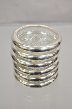 Vintage Regency Style Crystal Coasters with Sterling Silver Rims by Crown- 6 Pcs