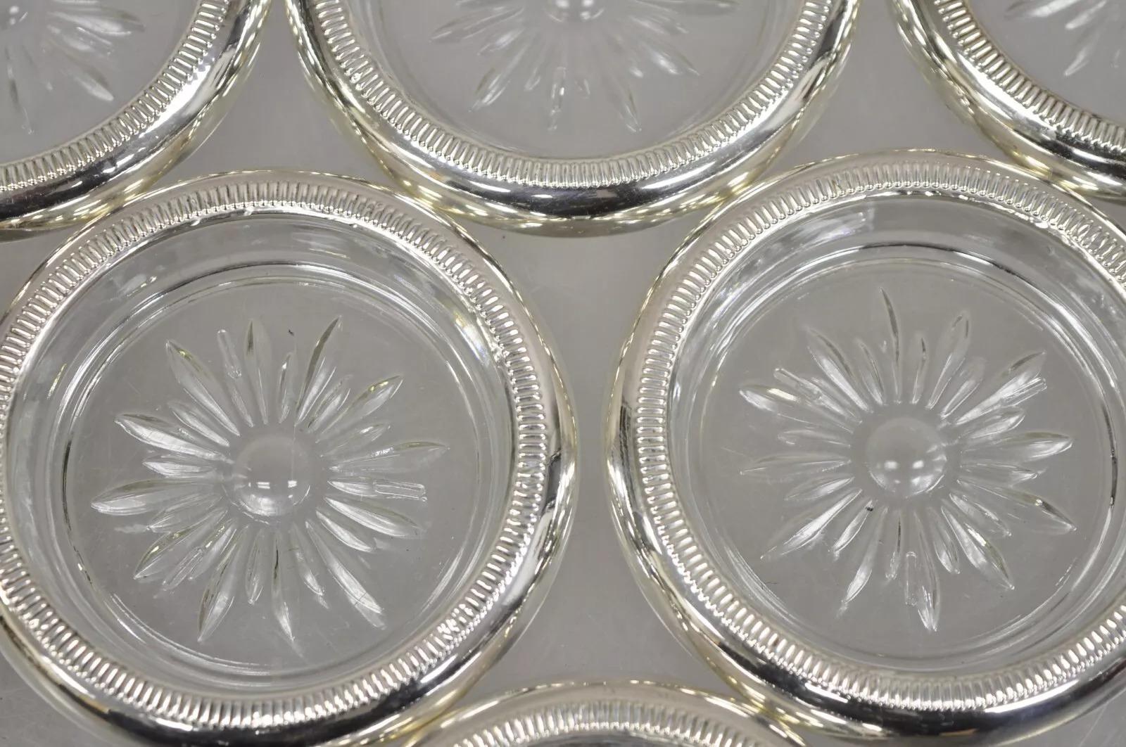 Posavasos de cristal estilo Regencia Vintage con bordes de plata de ley de Crown- 6 unidades siglo XX en venta