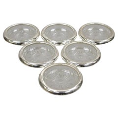 Vintage Regency Style Crystal Coasters with Sterling Silver Rims by Crown- 6 Pcs