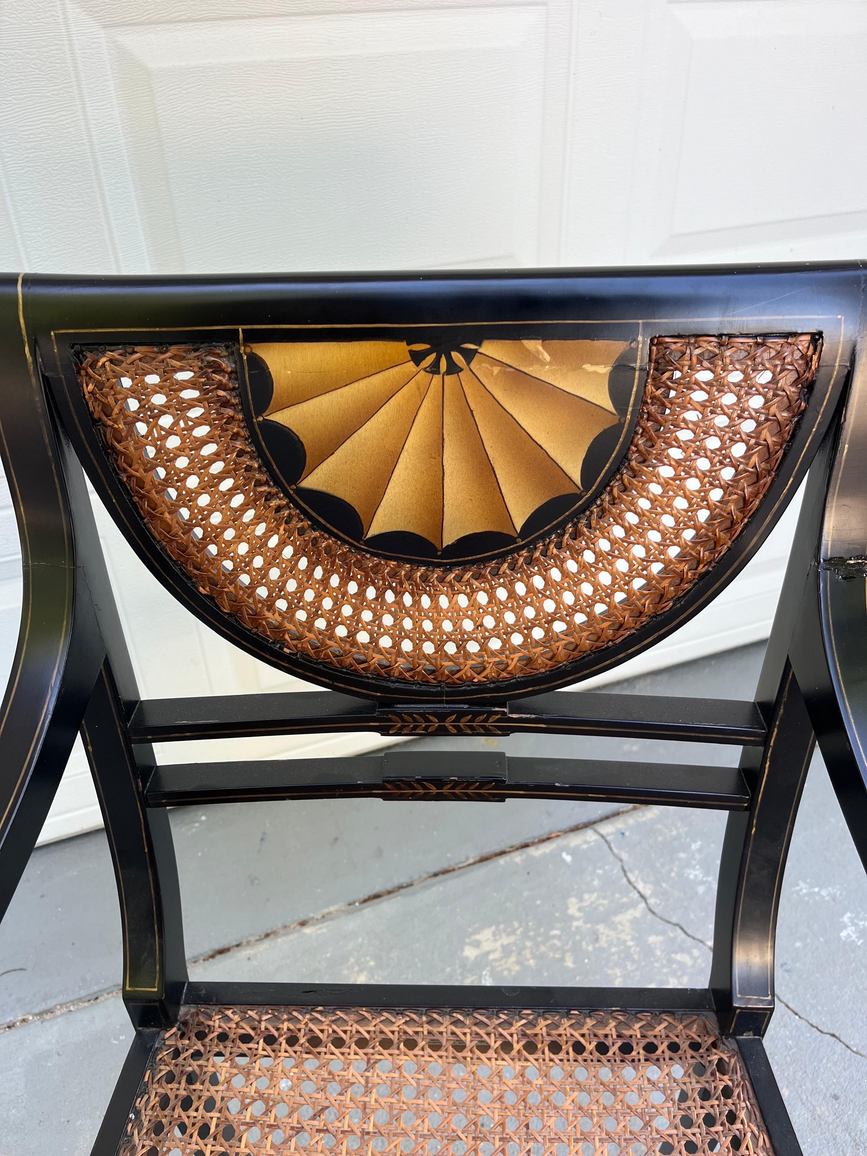 Vintage Regency Style Ebonized Armchair with Cane Seat. 1