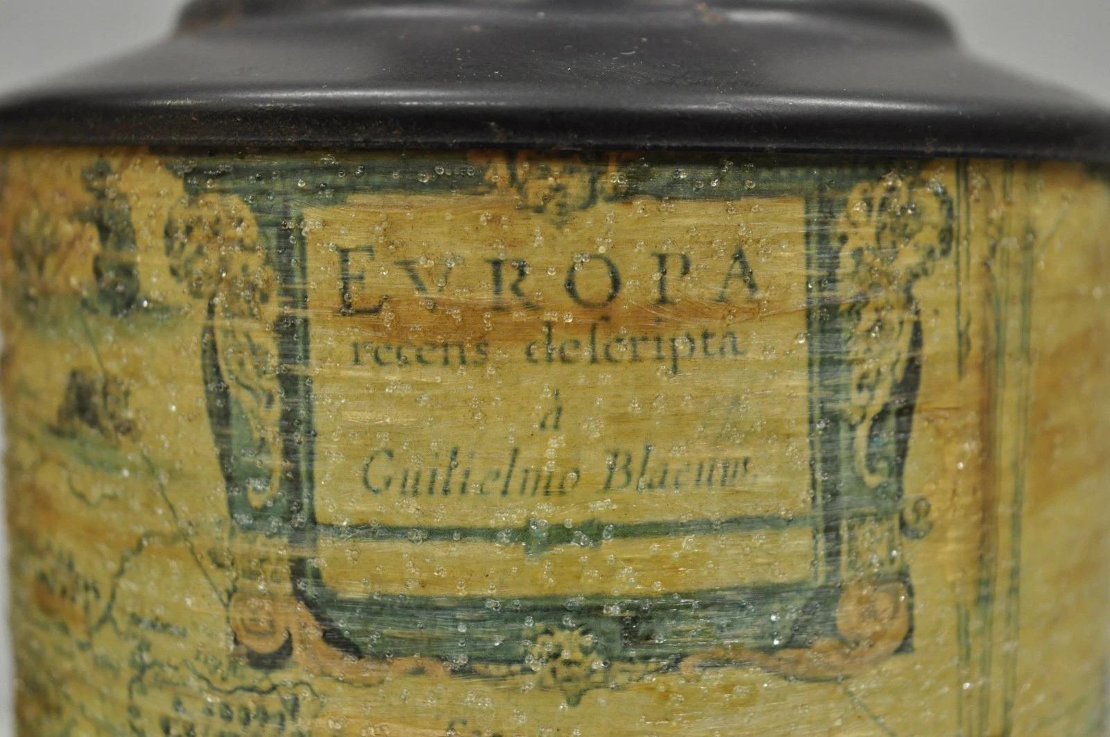 Vintage Regency Style European Old World Map Wrapped Cylinder Table Lamps - Pair For Sale 1