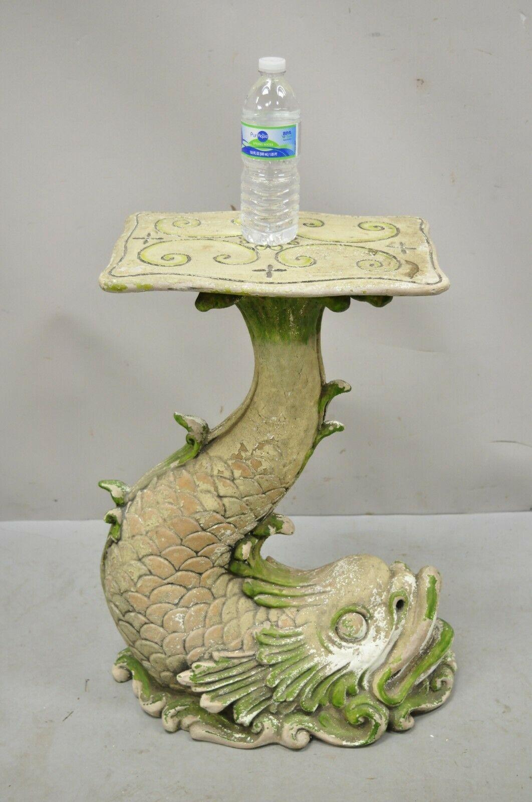 Vintage Regency Style Fiberglass Serpent Dolphin Fish Pedestal Base Side Table 4