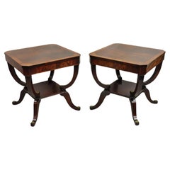 Vintage Regency Style Flamed Mahogany 2 Tier Square End Tables - a Pair