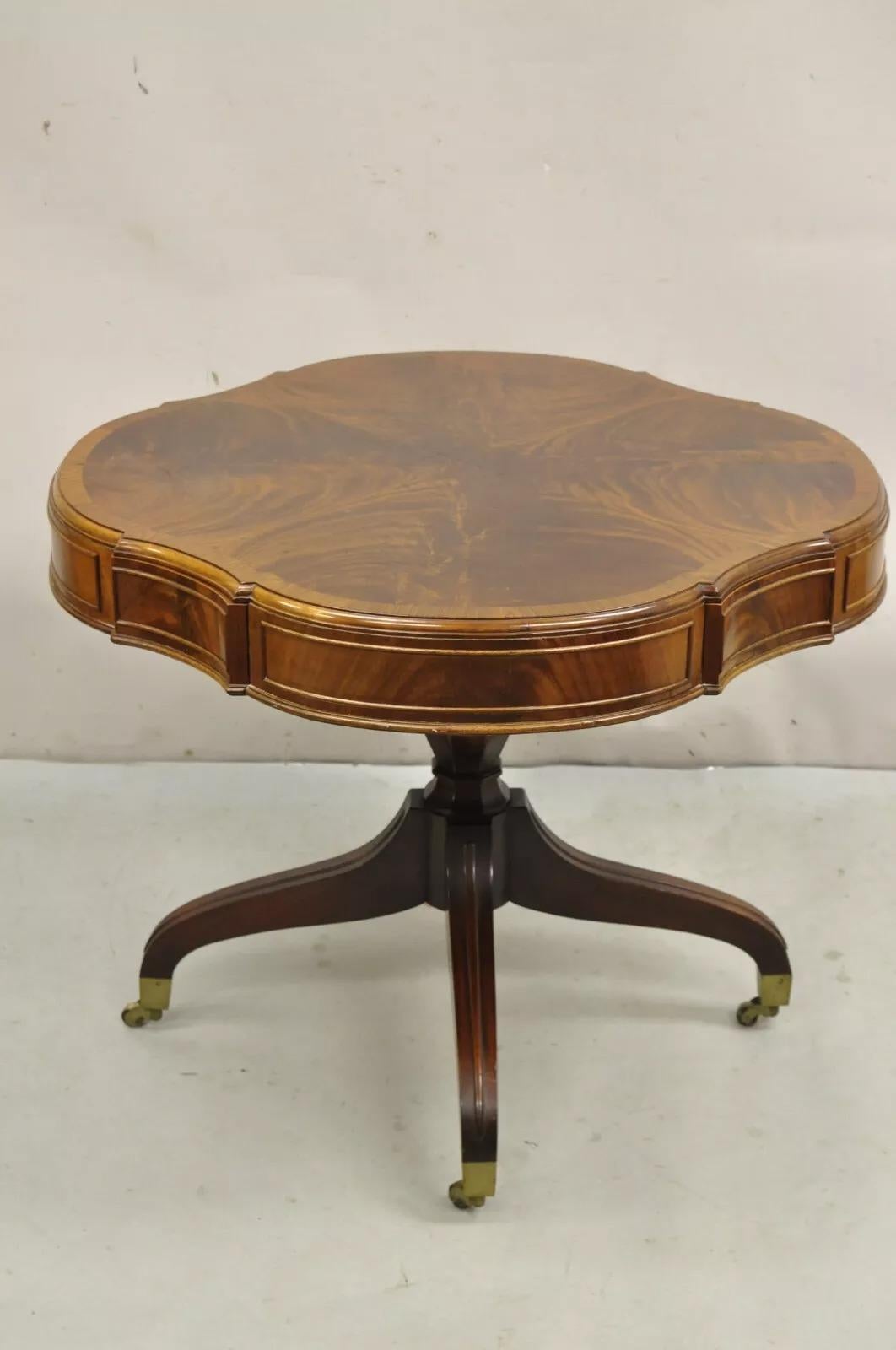 Vintage Regency Style Flamed Mahogany Four Drawer Pedestal Base Lamp Table For Sale 5