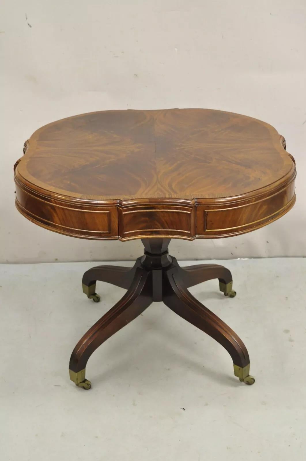 Vintage Regency Style Flamed Mahogany Four Drawer Pedestal Base Lamp Table For Sale 6