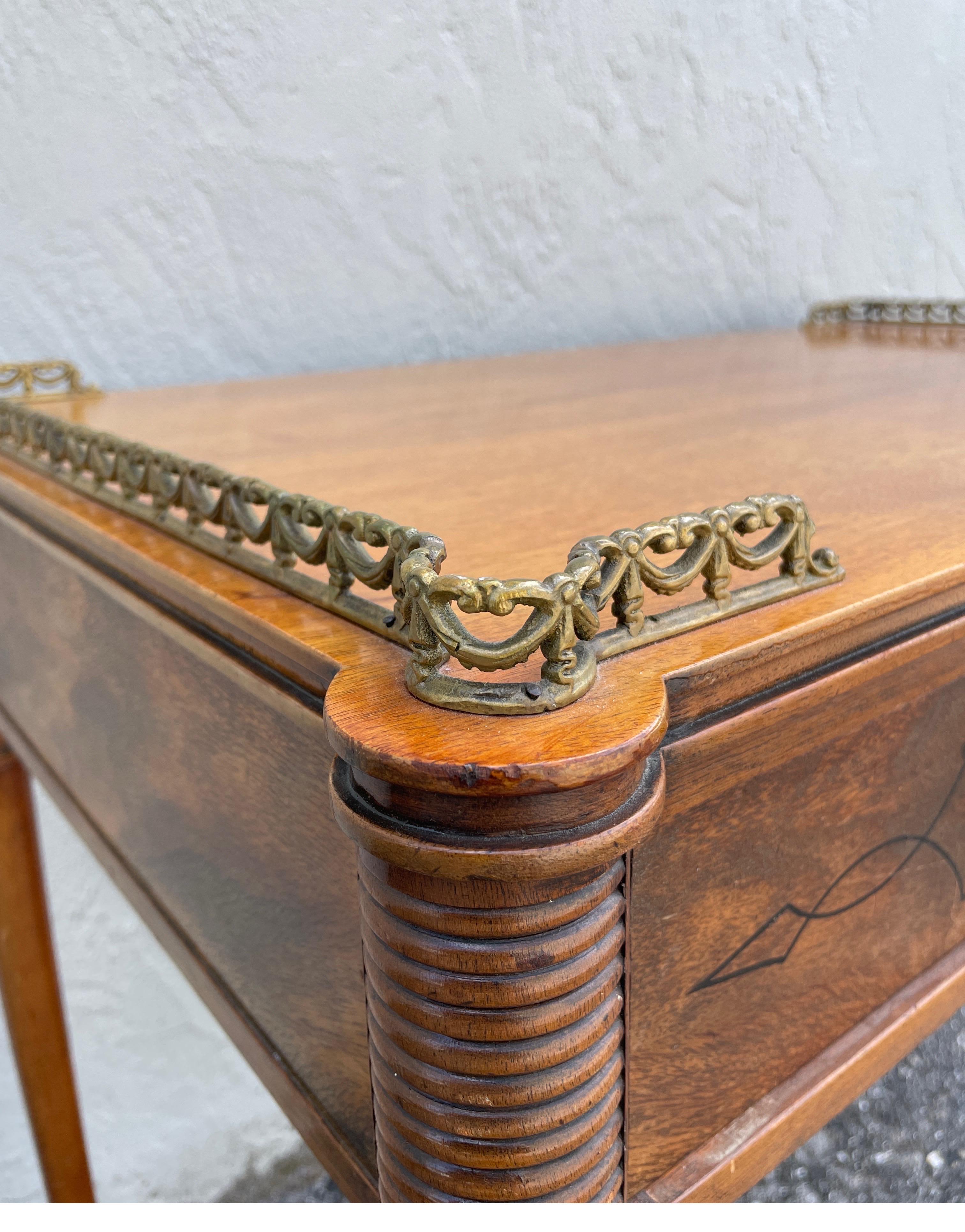 Vintage Regency Style Galleried Partners Desk / Server with Turret Corners For Sale 6