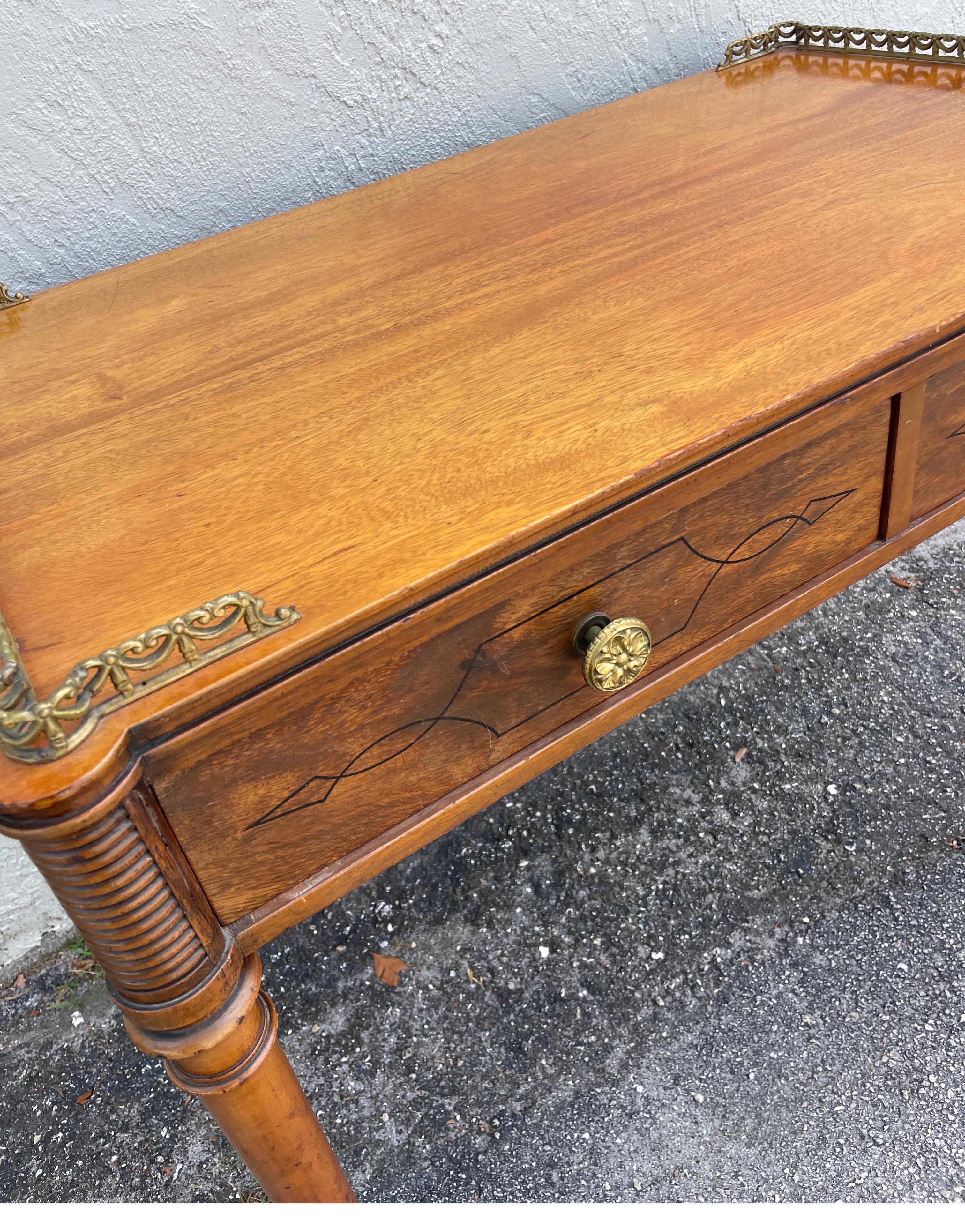 20th Century Vintage Regency Style Galleried Partners Desk / Server with Turret Corners For Sale