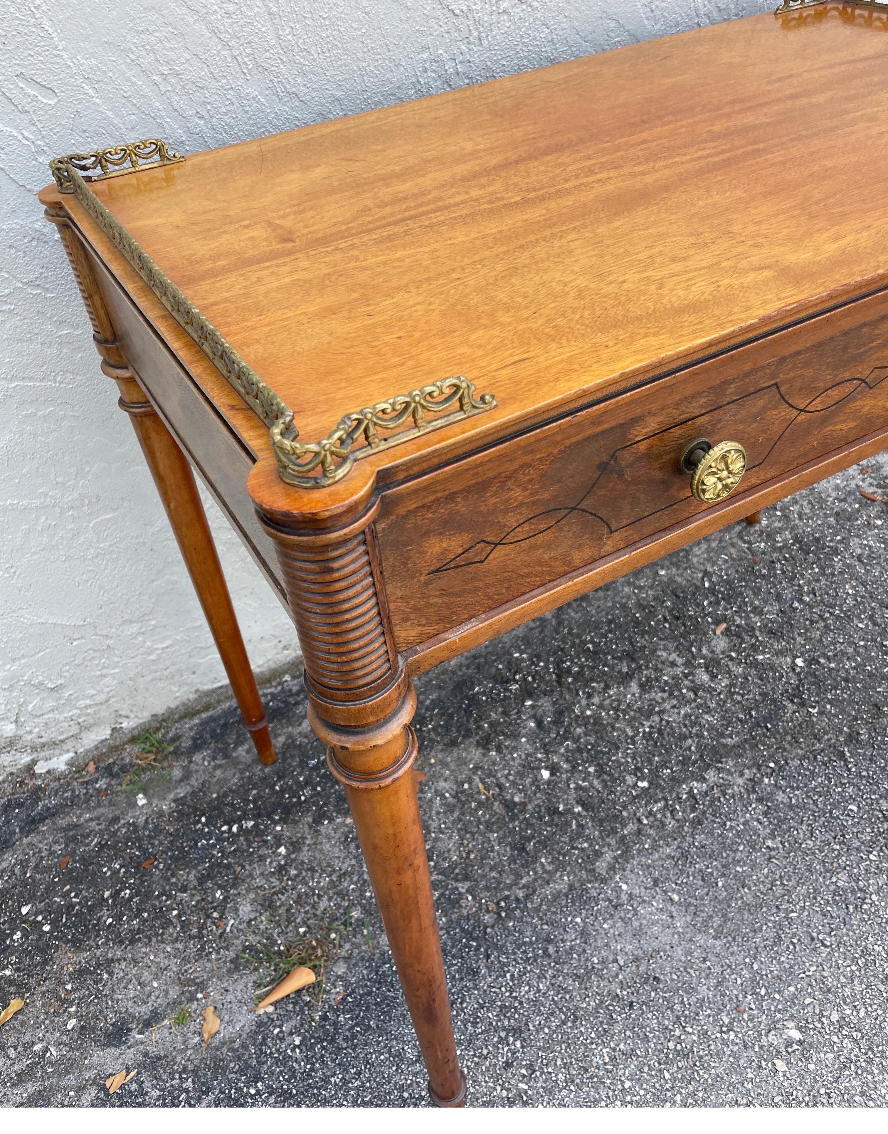 Mahogany Vintage Regency Style Galleried Partners Desk / Server with Turret Corners For Sale