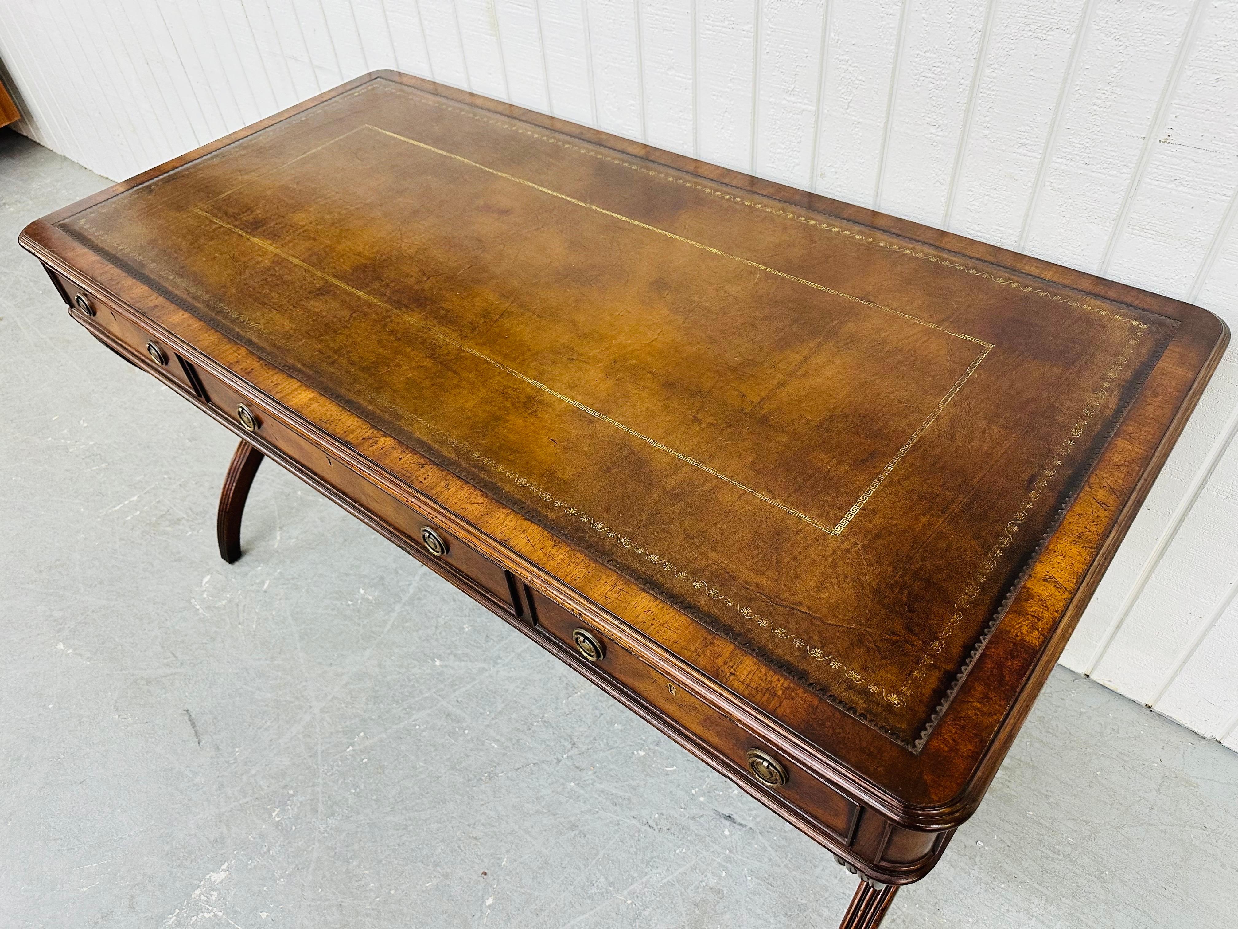 20th Century Vintage Regency Style Leather Top Walnut Partners Desk