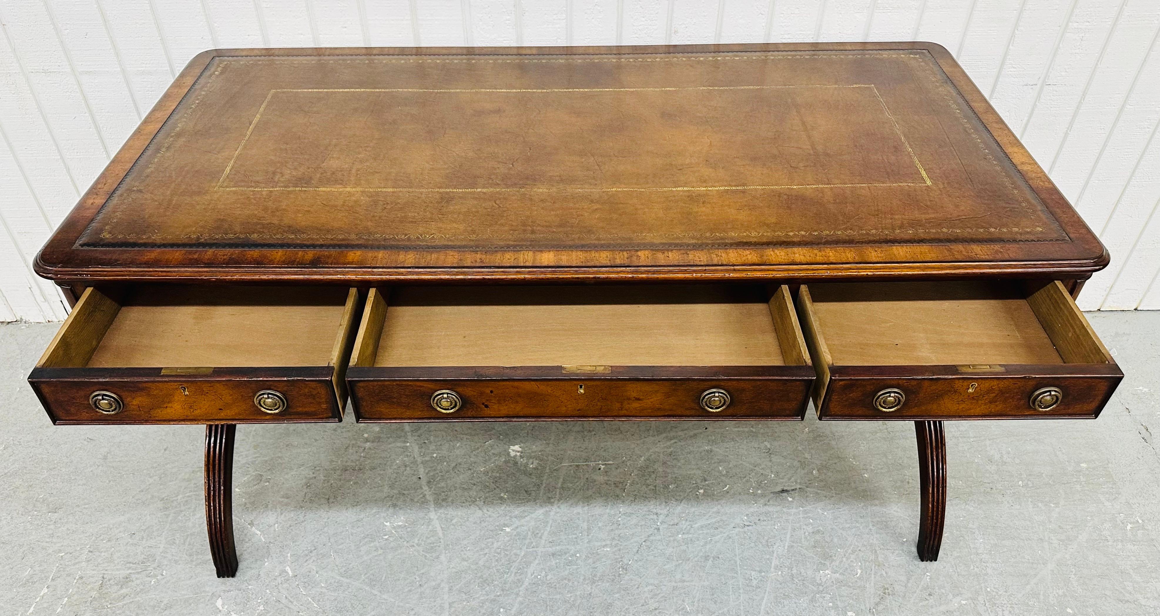 Vintage Regency Style Leather Top Walnut Partners Desk 1