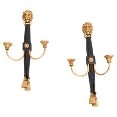 Vintage Regency Style Lion Mask and Ring Candle Sconces After Maitland Smith