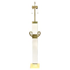 Vintage Regency Style Lucite and Brass Ram
s Head Column Floor Lamp 1970
s