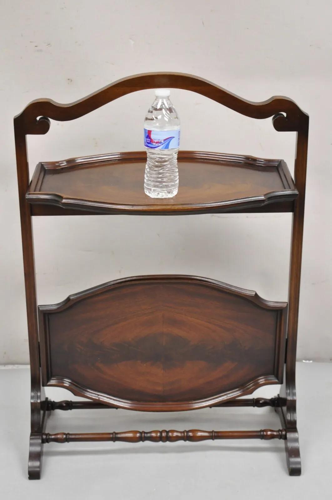 Vintage Regency Style Mahogany 2 Tier Folding Muffin Cake Stand Side Table For Sale 6
