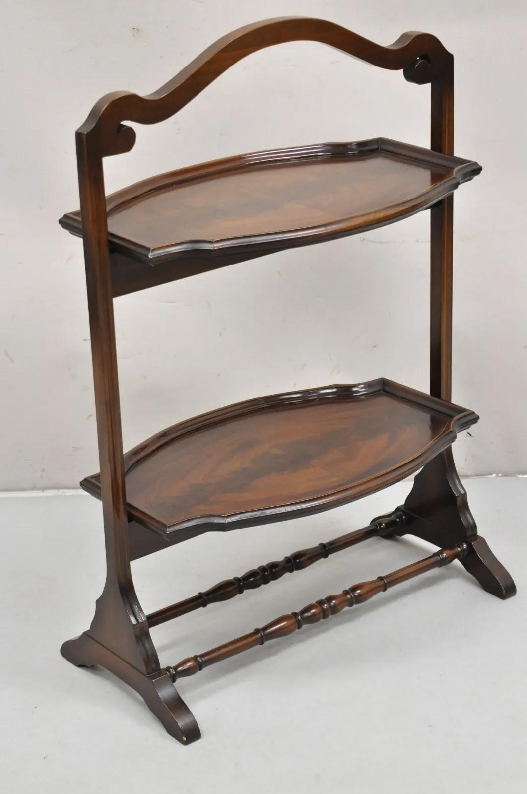 Vintage Regency Style Mahogany 2 Tier Folding Muffin Cake Stand Side Table. Circa Early 20th Century. Measurements: 32